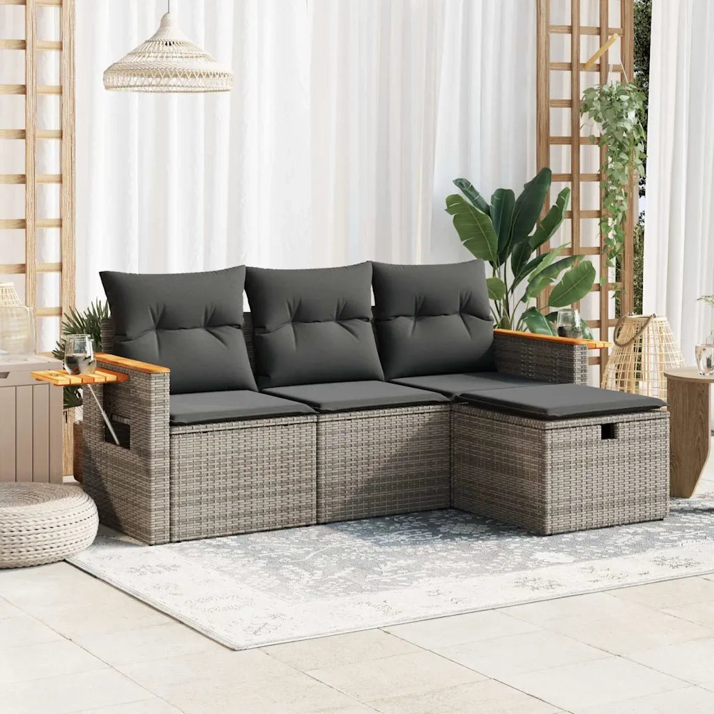 Set Divani da Giardino 4 pz con Cuscini in Polyrattan Grigio 3325952
