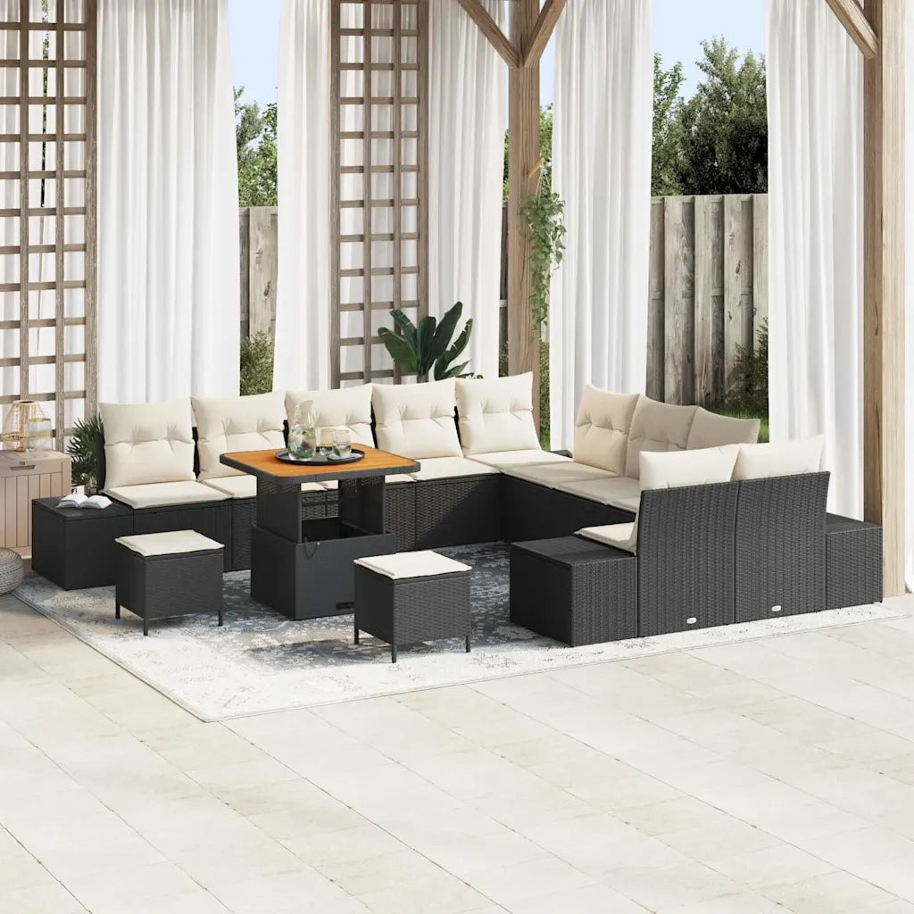Set Divano da Giardino con cuscino 13 pcs Nero polyrattan
