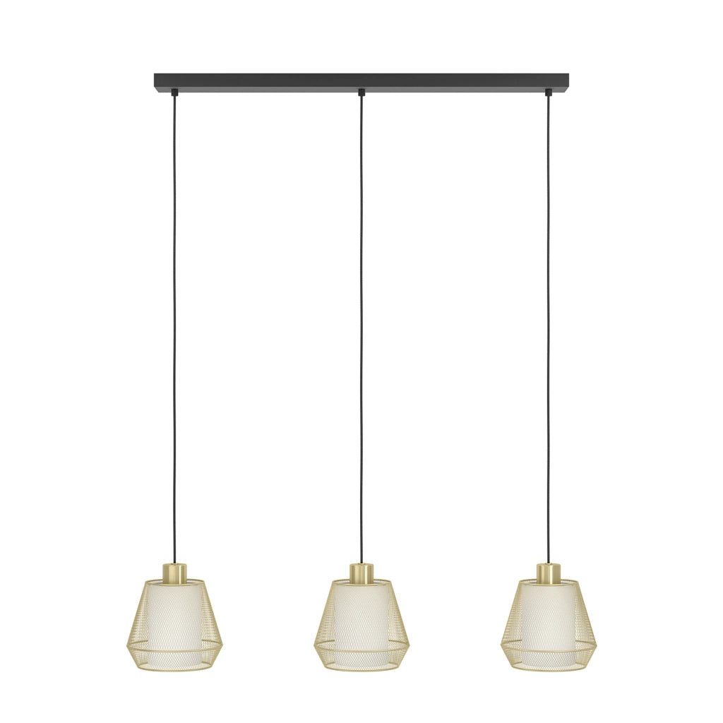 Lampadario A Sospensione Moderno Ciudadela Acciaio Nero Ottone 3 Luci E27