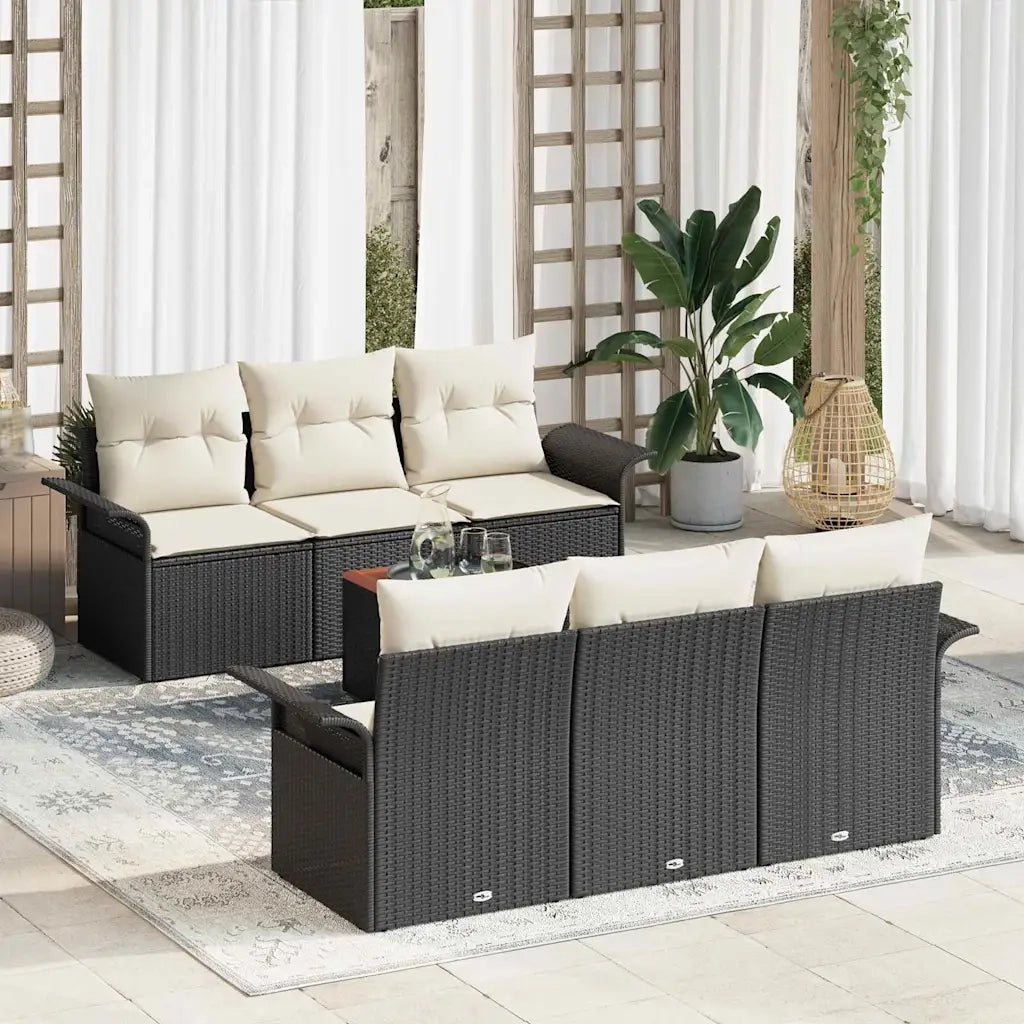 Set Divano da Giardino 7 pcs Nero e Crema polyrattan