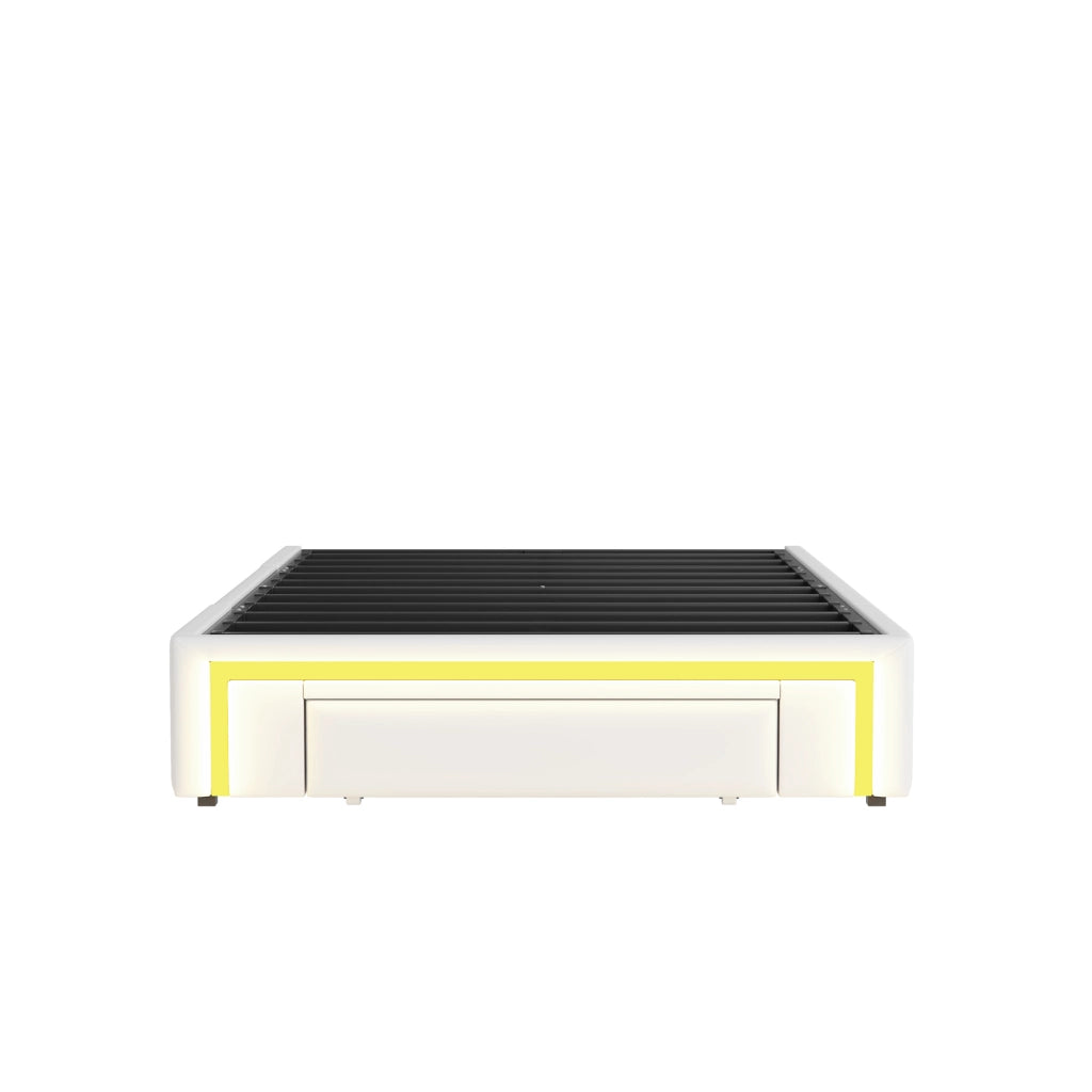 LETTO 90x200 cm senza testiera con cassetti, LED, PU bianco
