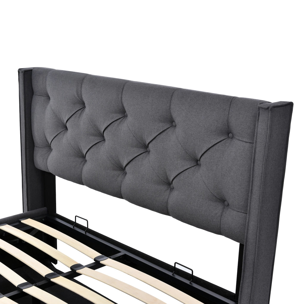 LETTO Imbottito con contenitore 140x200 cm Grigio in cotone