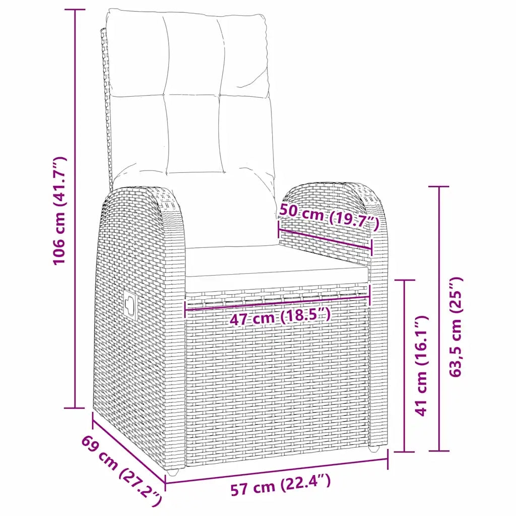 Set da Pranzo per Giardino con cuscino 9 pcs Nero polyrattan 3379512