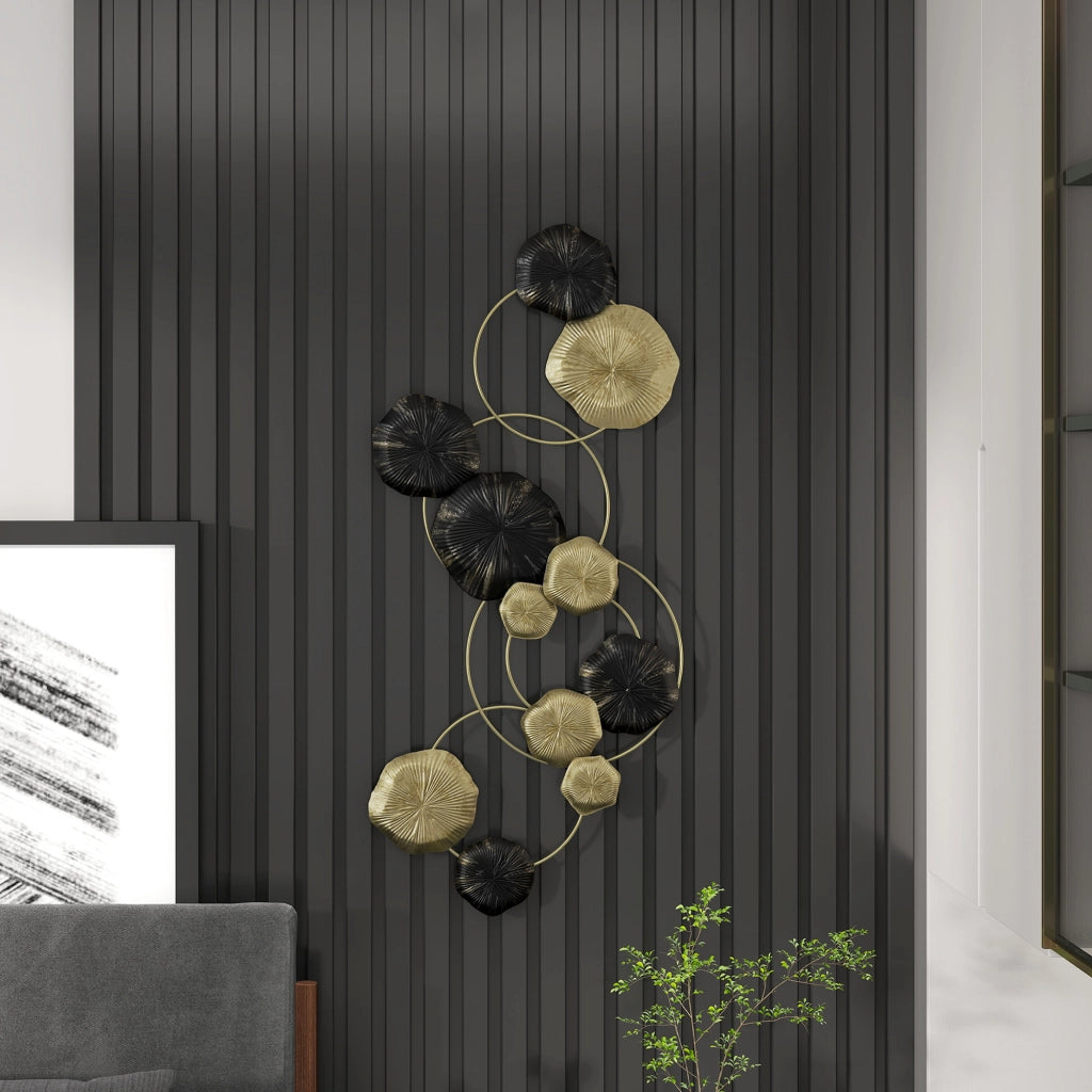 Scultura a Parete Foglia di Loto ¨C zephmum ¨C 84x35 cm Dorato e Nero