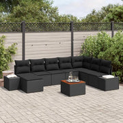 Set Divano da Giardino con cuscino 9 pcs Nero polyrattan