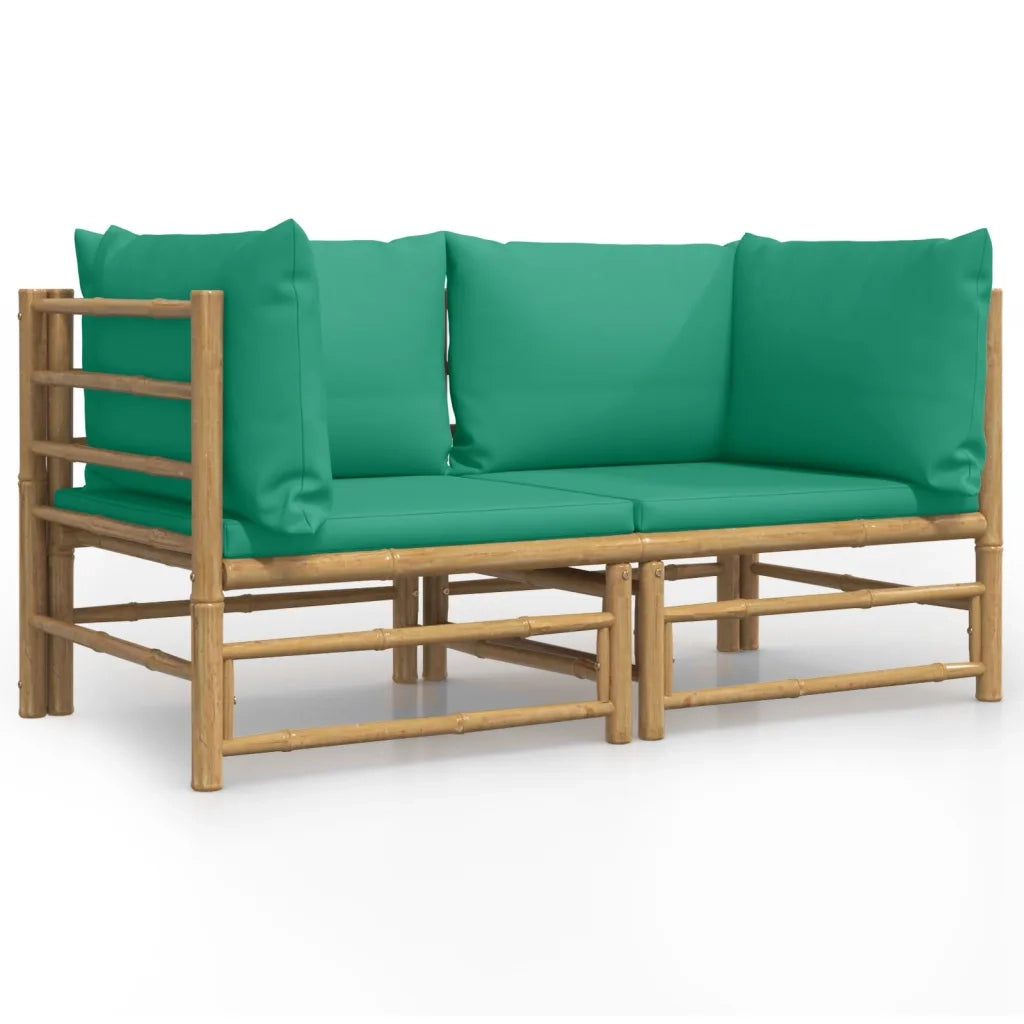 Divani Angolari da Giardino con Cuscini Verdi 2pz Bambù 3155150