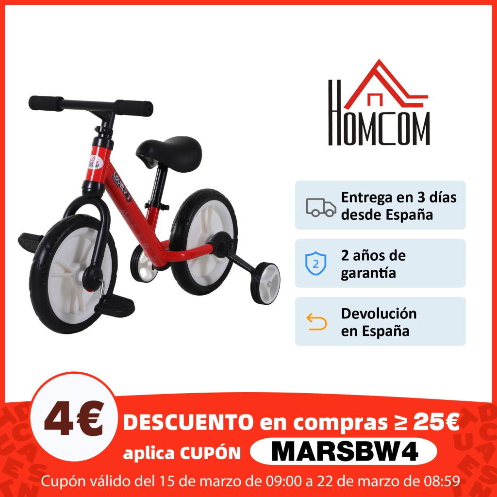 Bicicletta Equilibrio con Pedali Bambini ¨C Xylo ¨C Rosso Sedile Regolabile 33-38cm +24 Mesi