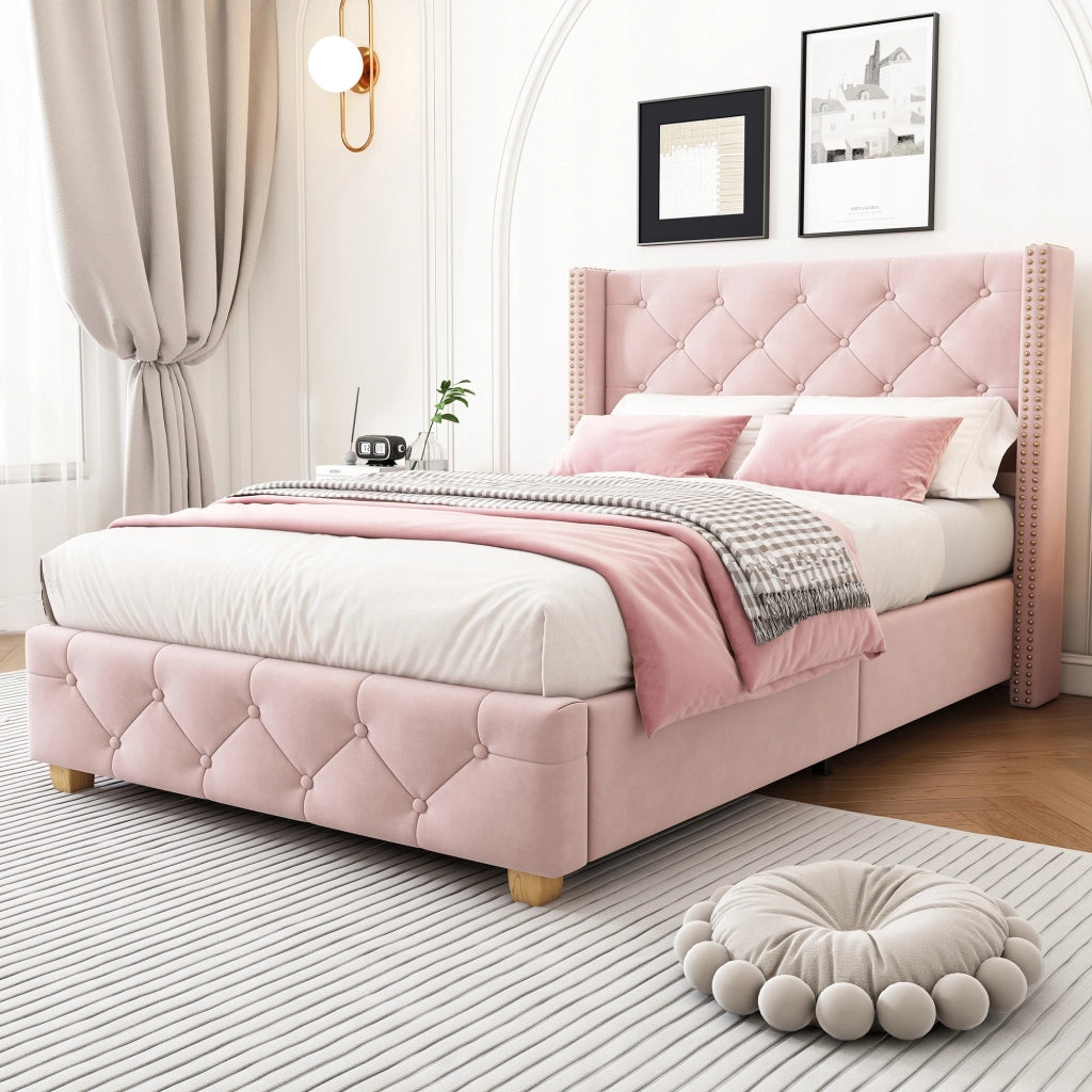 Letto imbottito 90x200 - Xylo - rosa velluto
