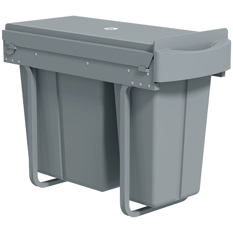 Pattumiera estensibile, contenitore per rifiuti da cucina con 2 secchi rimovibili, maniglia, 30 litri (20 L + 10 L), metallo, grigio