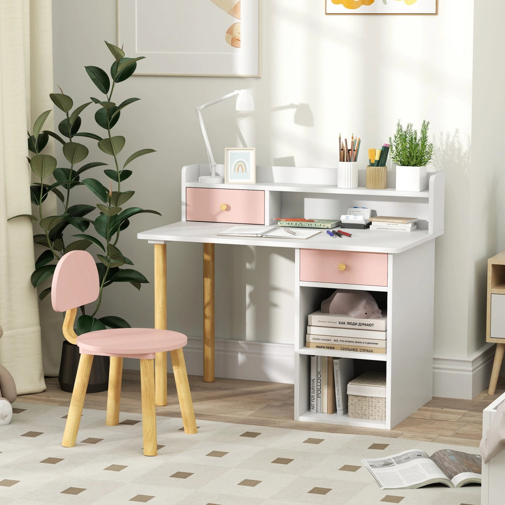 Scrivania per bambini con sedia e cassetti ¨C Xylo ¨C Rosa e bianco con ripiani