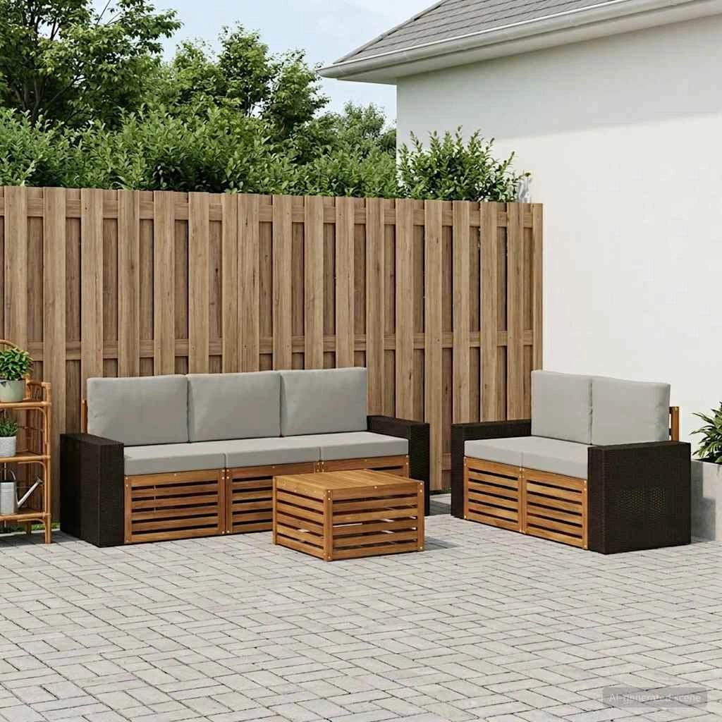 Set di divani da esterno 6 pz Naturale e Grigio Chiaro 3384032