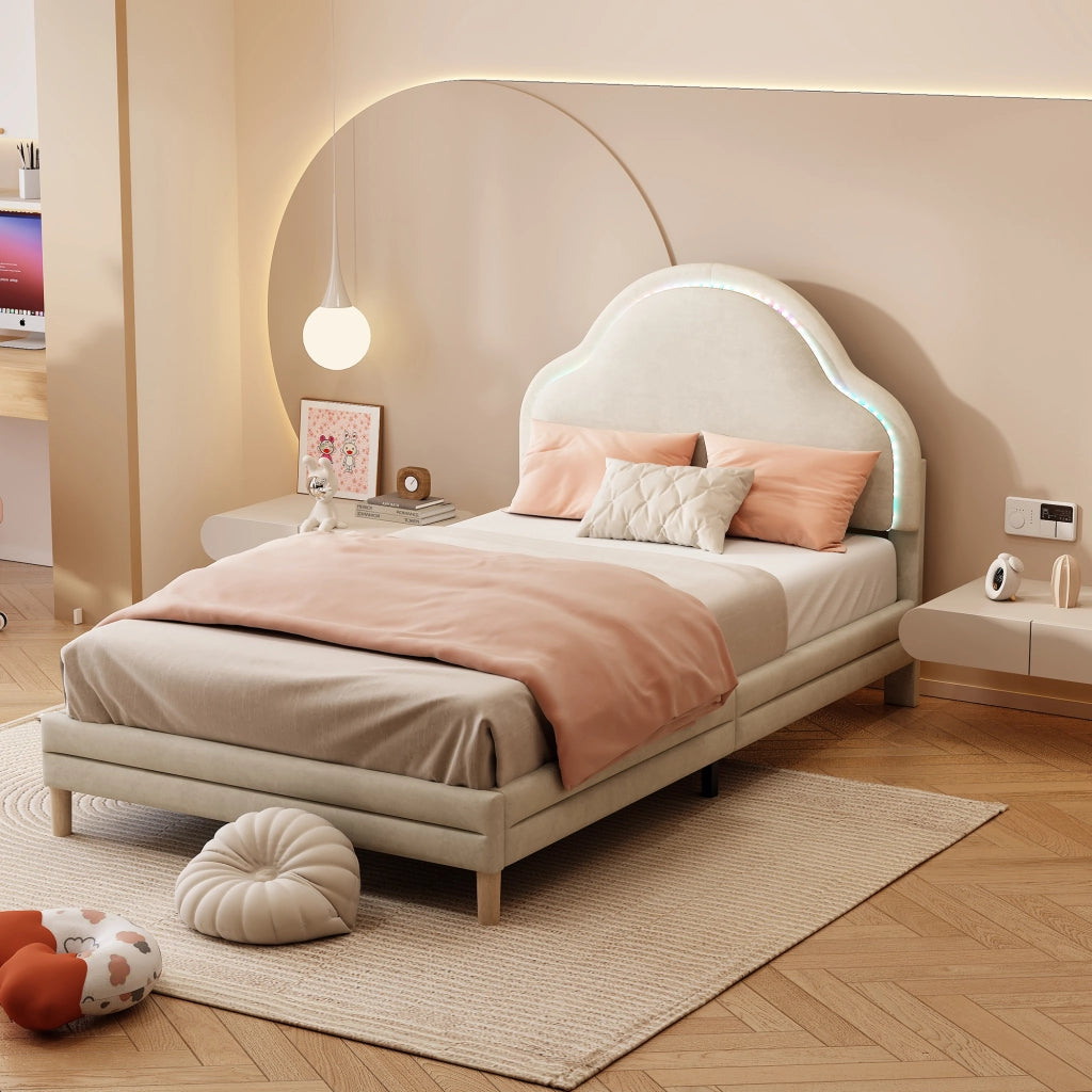 letto imbottito velluto beige 90x200 cm