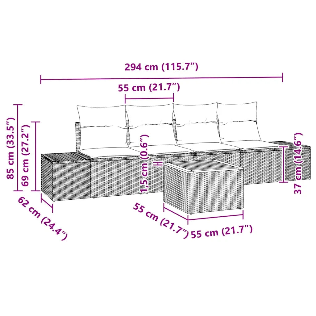Set Divano da Giardino con cuscino 5 pcs Nero polyrattan 3347891