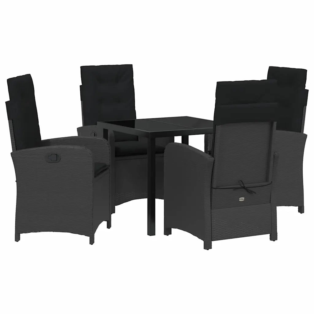 Set da Pranzo per Giardino con cuscino 5 pcs Nero polyrattan