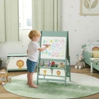 Lavagna per Bambini 3 in 1 con Cavalletto, Rotolo di Carta e 2 Cestelli, in Legno, 54x46x94 cm, Verde
