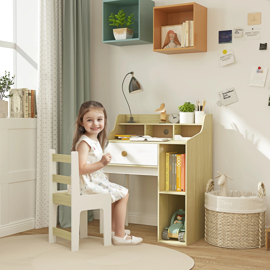 Scrivania per Bambini con Scaffale e Cassetto ¨C Minimal ¨C Bianco e Legno