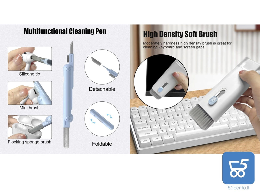 Kit Pulizia Multifunzione per Apparecchi Elettronici 7 in 1 Pennelli Tastiere Airpods Monitor Smartphone
