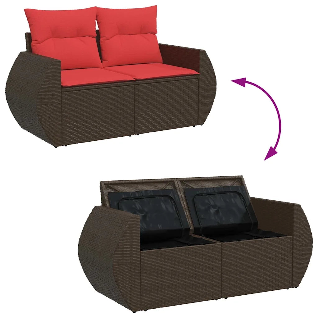 Set Divano da Giardino 4 pz | Set Salotto da Giardino con Cuscini Marrone in Polyrattan