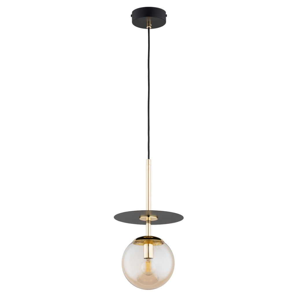 Lampada a sospensione QEENCY Alfa nero-oro sfera ambra E14 10W