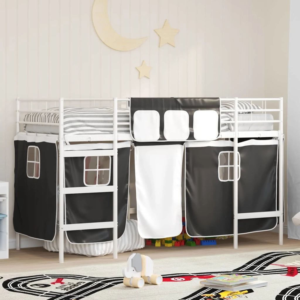 Struttura del Letto Loft per Bambini con Tendine-Giroletto per bambini Bianco e Nero 117516