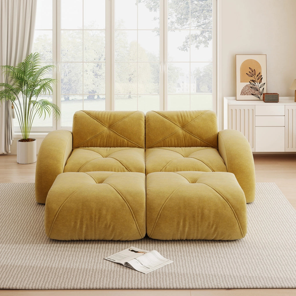Divano modulare 2 posti con pouf - Zephmum - Senza telaio, antiscivolo, facile montaggio, giallo