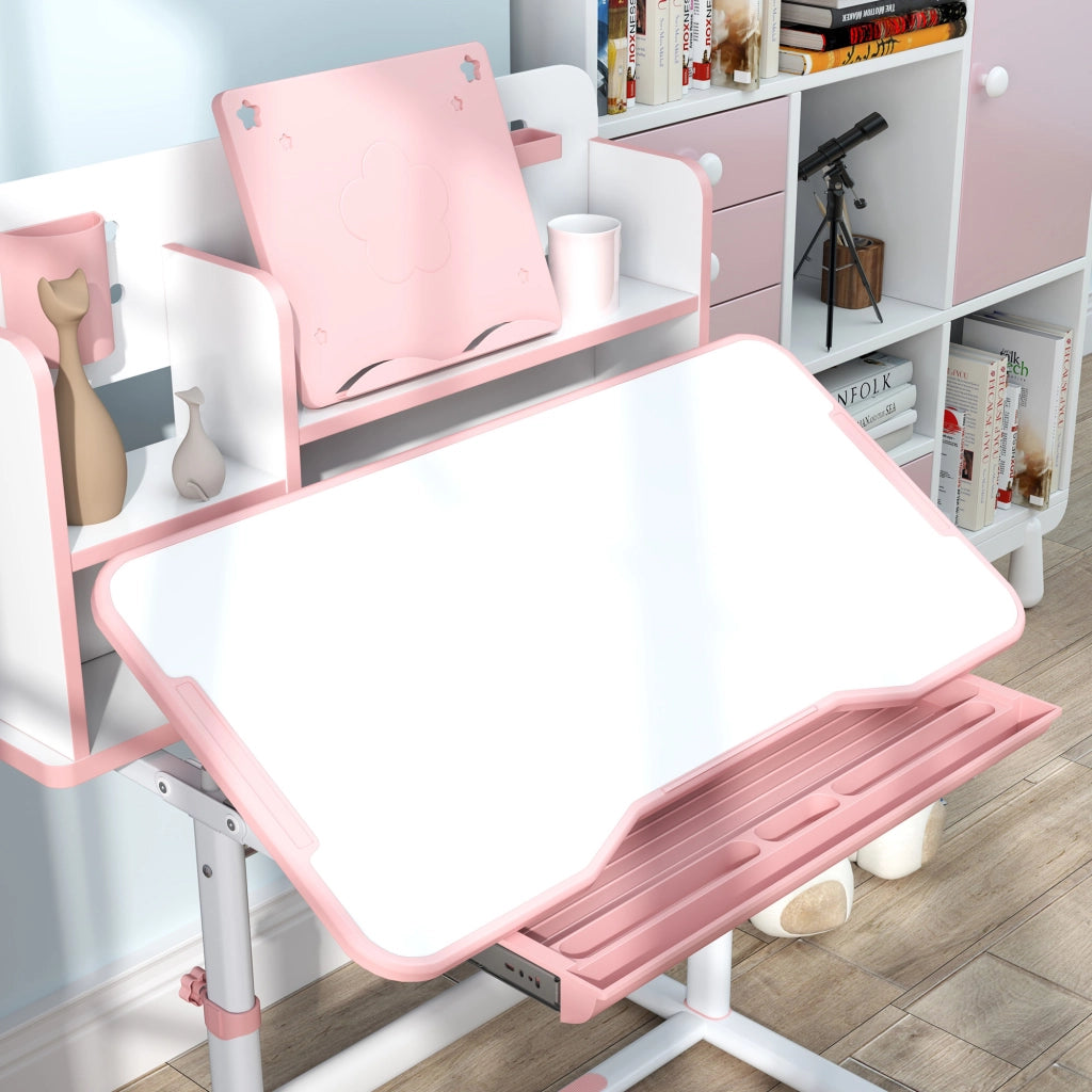Scrivania Regolabile per Bambini con Sedia, Cassetto e Scaffale ¨C Minimal ¨C Rosa