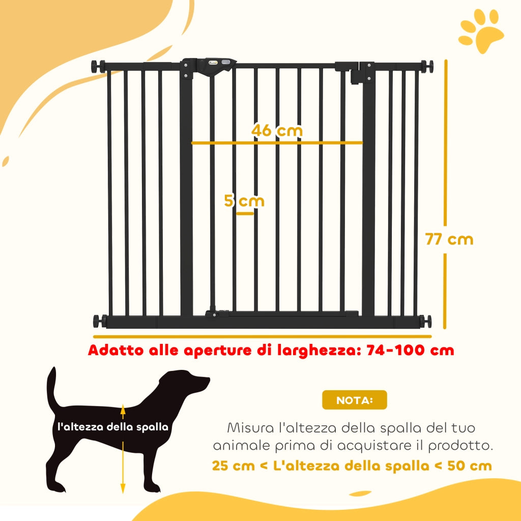 Cancellino per Cani a 2 Estensioni con Larghezza Regolabile fino a 100 cm e Chiusura Automatica, Nero