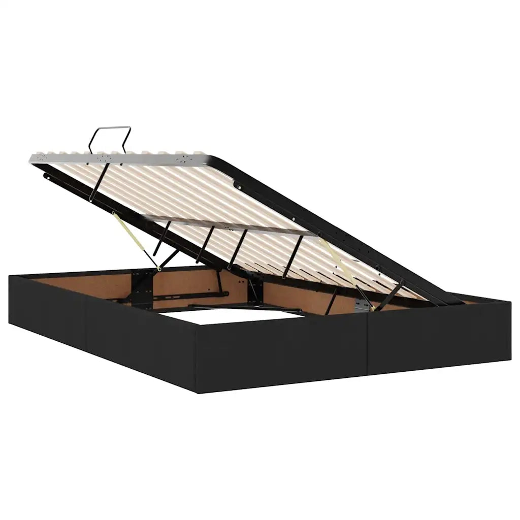 Letto con contenitore e LED con led Nero 140 x 200 cm Tessuto