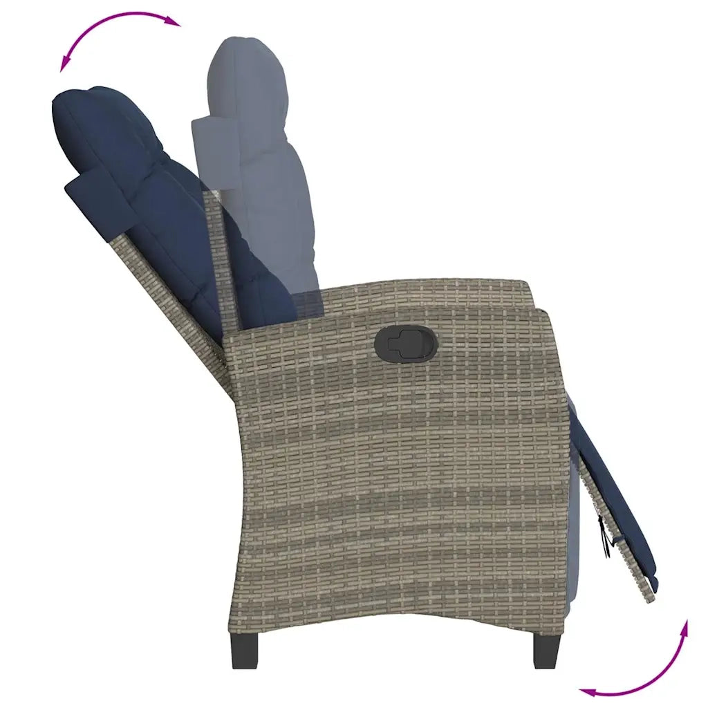 Sedia Reclinabile da Giardino con Poggiapiedi Grigia Polyrattan 365239