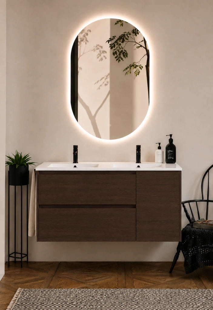 Mobile bagno con lavabo ORIGENBATH ITACA senza specchio 120x45 cm doppio lavabo frassino tea