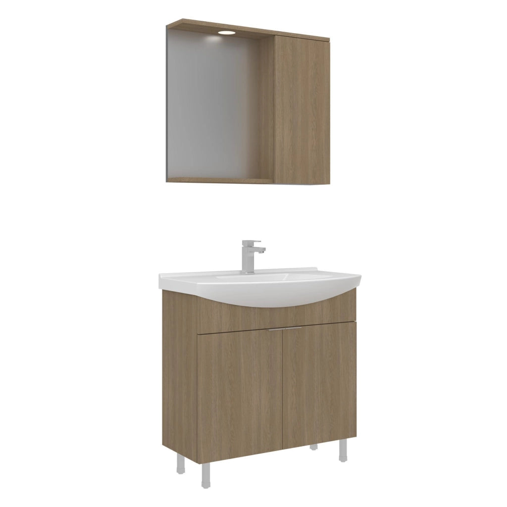 Set mobile lavabo con specchio (2 pezzi) "Purus 80" - 80 x 50 x 83 cm - Rovere