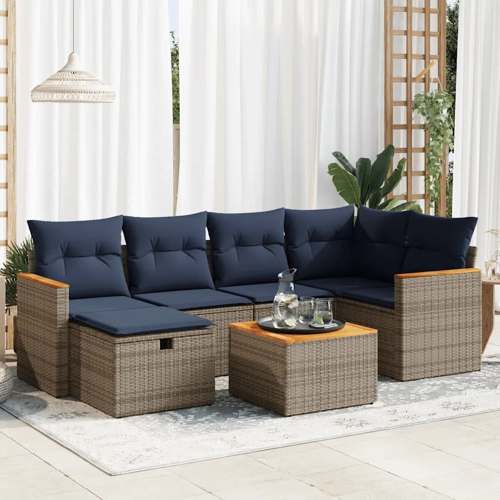 Set Divani da Giardino 7 pz con Cuscini Grigio in Polyrattan 3325925