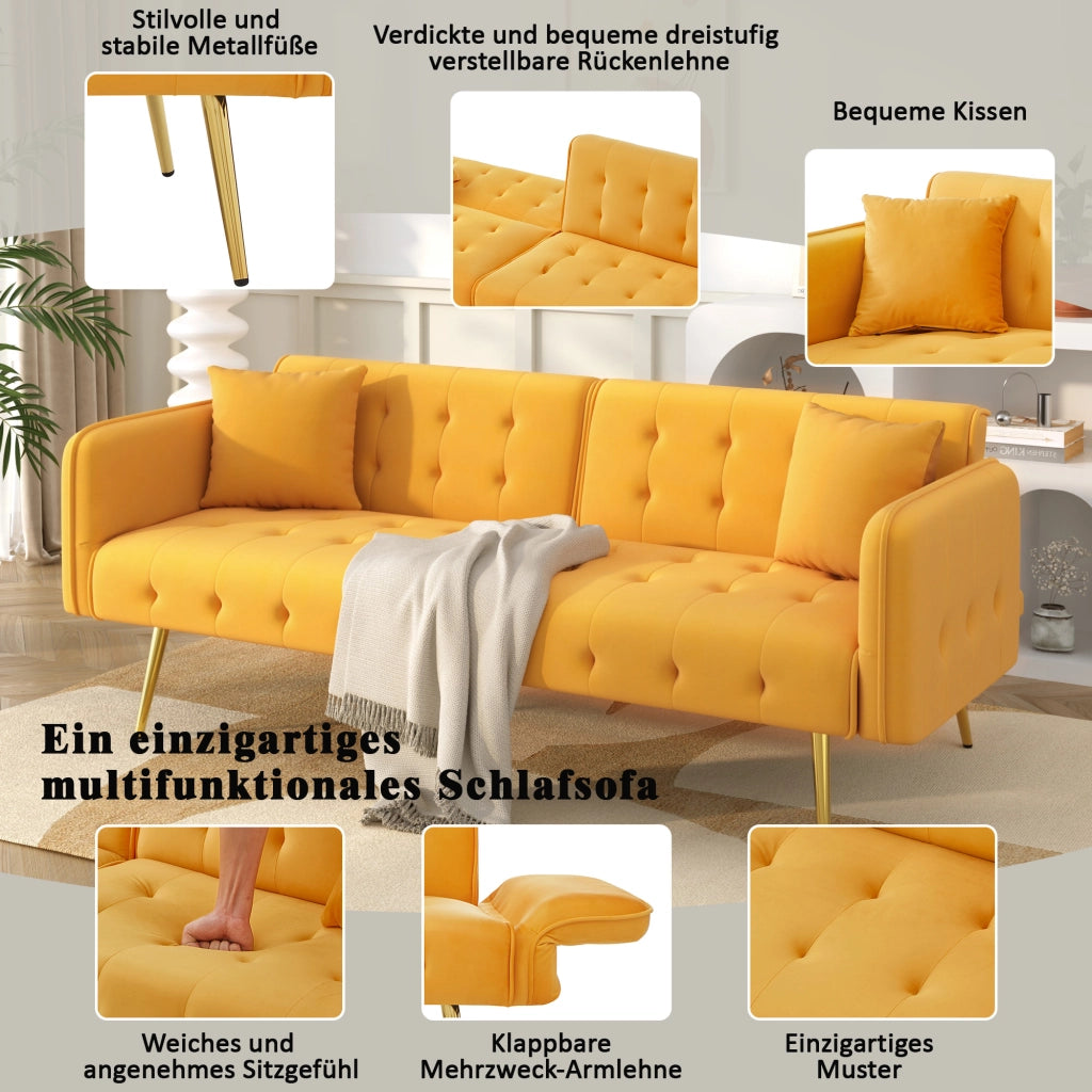 DIVANO LETTO 2 POSTI 215 x 81,5 cm Velluto Giallo