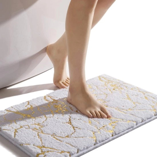 Asciugamano Bagno Bianco Decorativo con Oro per Accessori Bagno di Lusso - Piuma Microfibra Assorbente con Piastra Antiscivolo per Bagno e Vasca da Bagno 40 x 60 cm - Antiscivolo