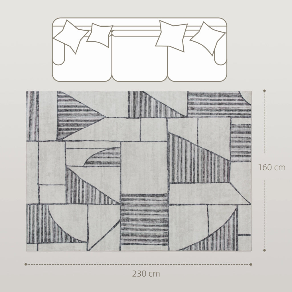 Tappeto Moderno Antiscivolo a Linee Geometriche, in Poliestere Multicolore, 230x160x0.7 cm