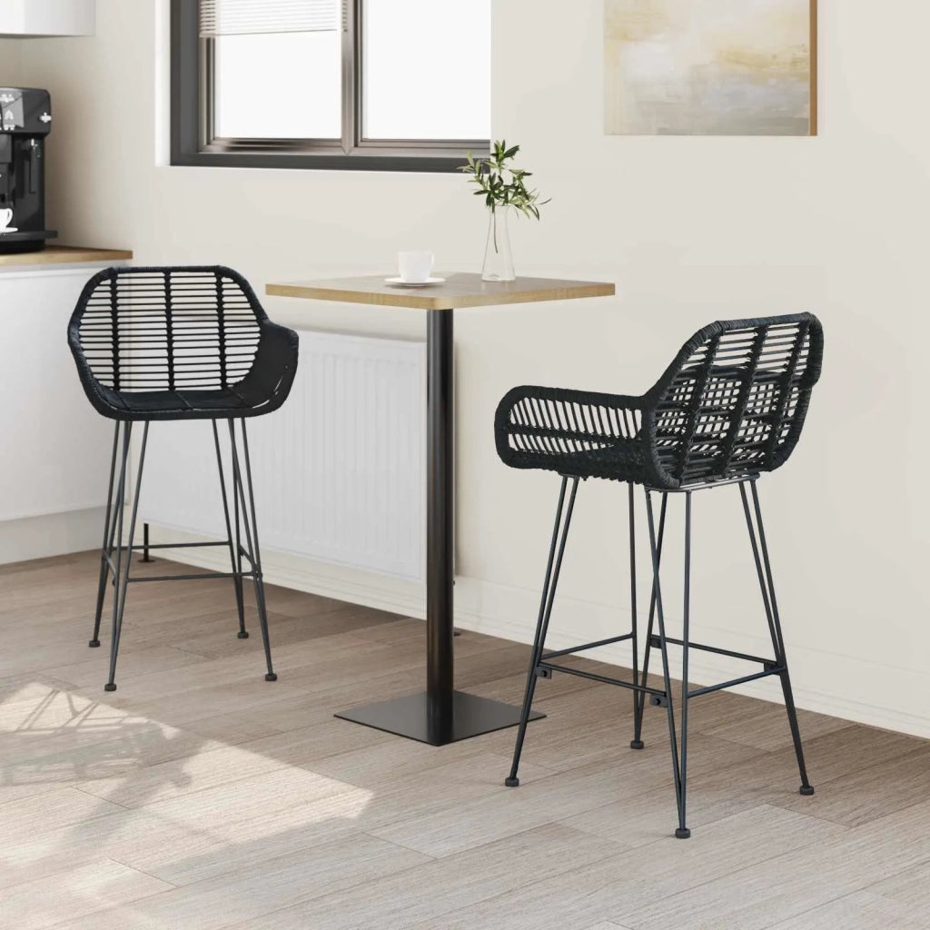 Sedia da Bar 2 pcs Nero 55 x 52 x 92 cm Rattan e Ferro
