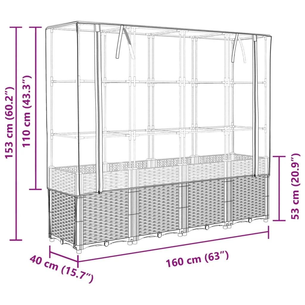 Aiuola rialzata/fioriera con copertura effetto rattan 160 x 40 x 153 cm grigio chiaro 02_0038762