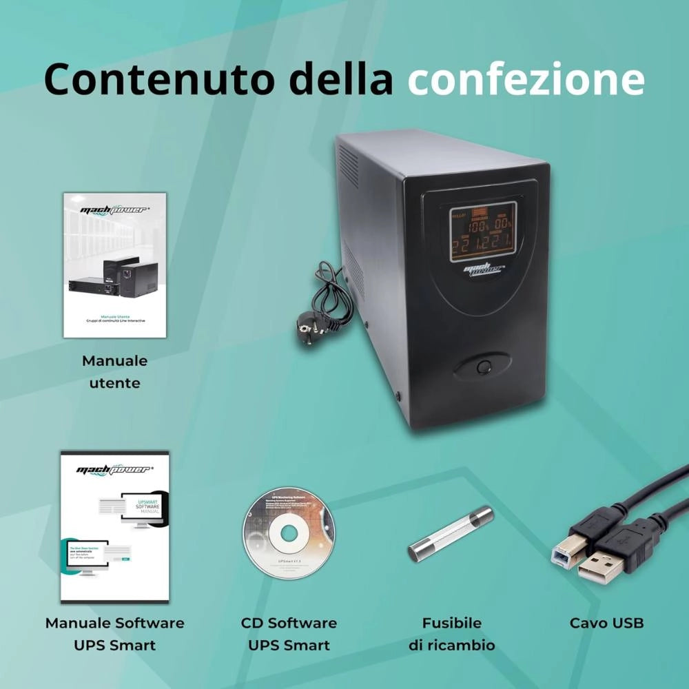 Mach power ups metal con display digitale e stabilizzatore avr *** potenza ampere (va) 2000 va, confezione 1