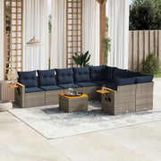 Set Divani da Giardino 10 pz con Cuscini Grigio in Polyrattan 3227153
