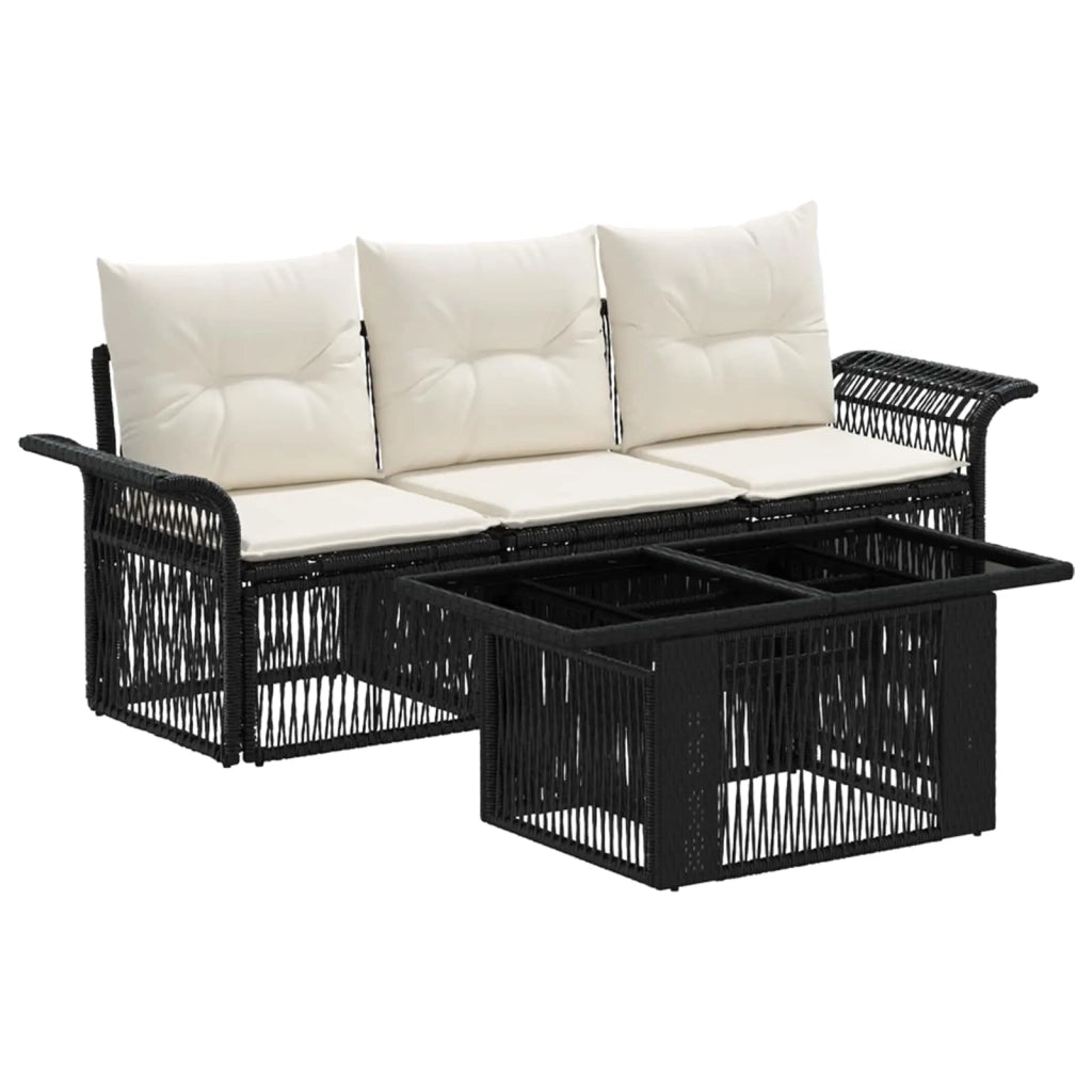 Set Divano da Giardino 4 pz Nero e Bianco Crema polyrattan 3436585