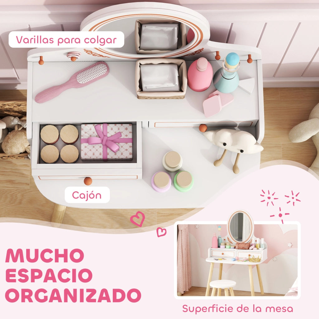 Cassettiera Bambina con Specchio e 2 Cassetti ¨C Minimal ¨C Bianco