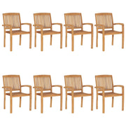Sedie da Giardino Impilabili 8 pz con Cuscini Massello di Teak 3073250