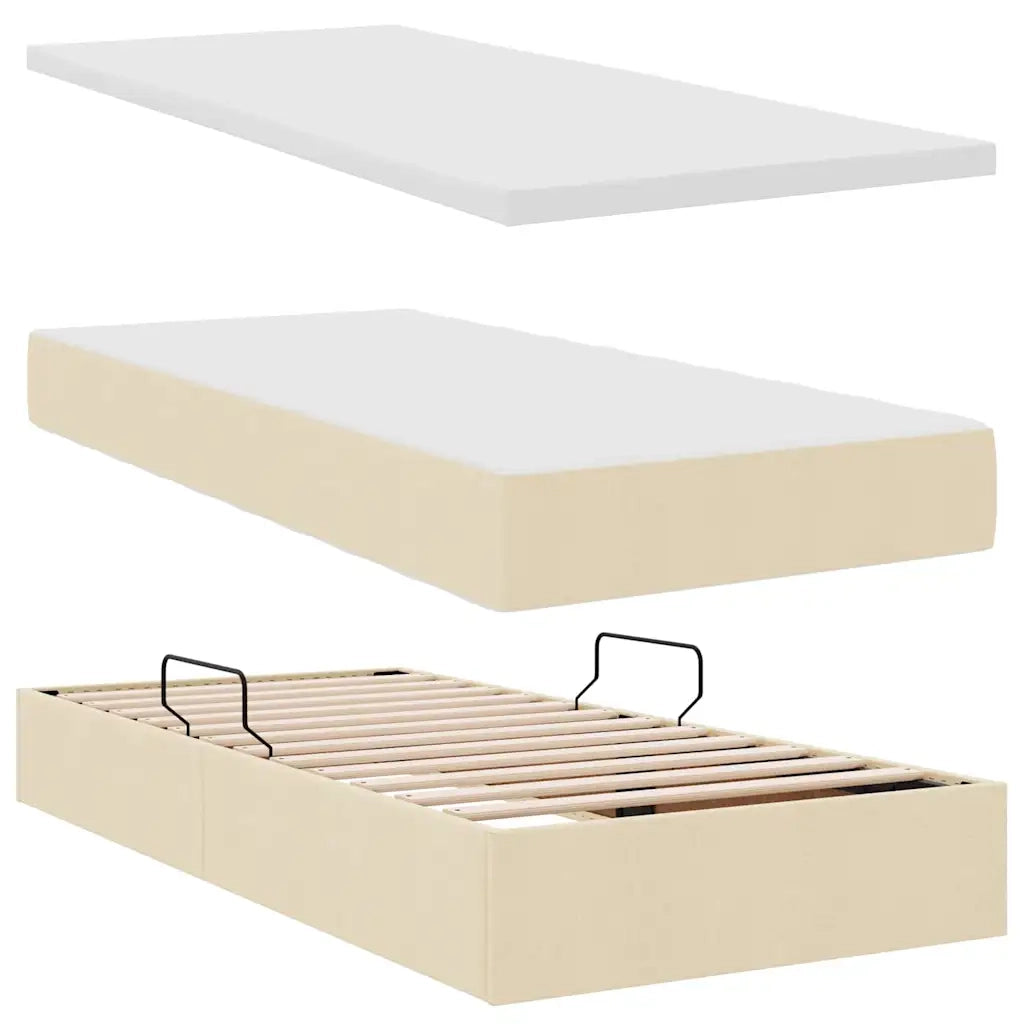 Letto con contenitore e LED con led Crema 90 x 200 cm Tessuto 3371059