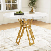 Tavolo da pranzo rotondo 100x100x76 cm in MDF e metallo; bianco e oro