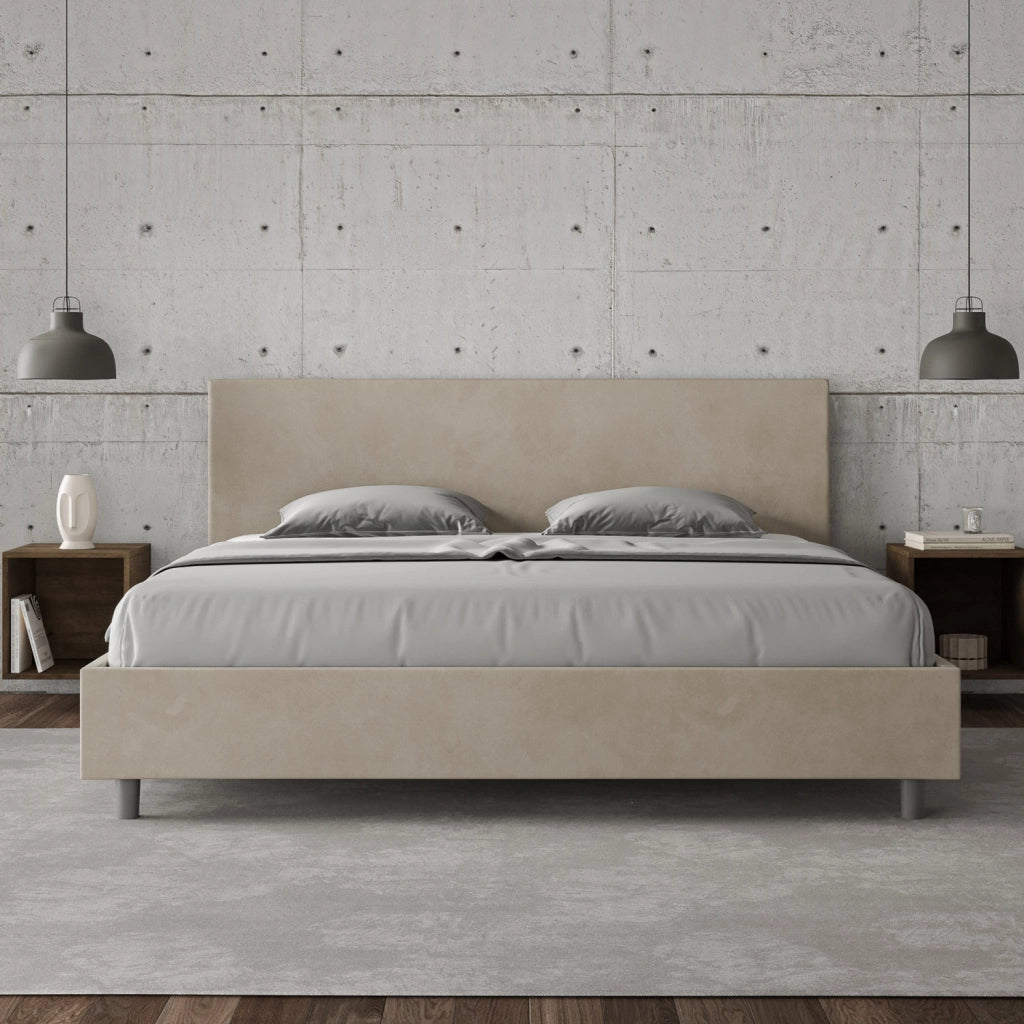 BS COM Letto con rete imbottito 180x190 microfibra sabbia