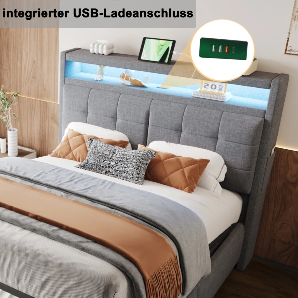 letto imbottito lino grigio 140 x 200 cm