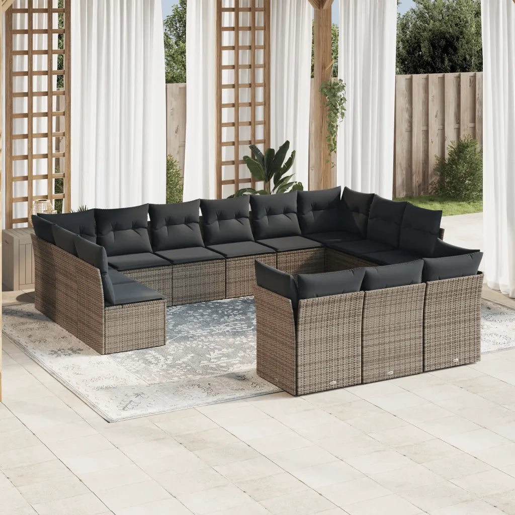 Set Divani da Giardino 13 pz con Cuscini Grigio in Polyrattan 3250289