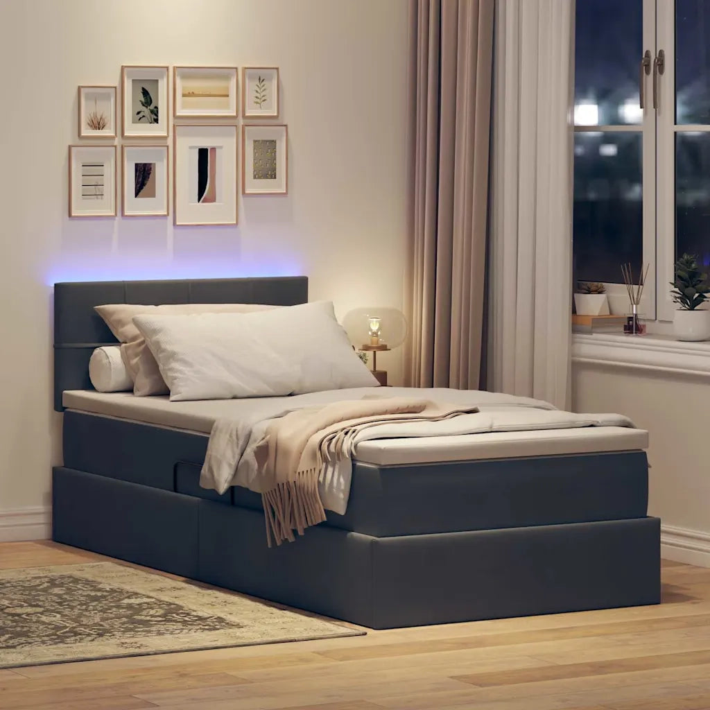 Letto con contenitore e LED Grigio scuro 100 x 200 cm Velluto 3371374