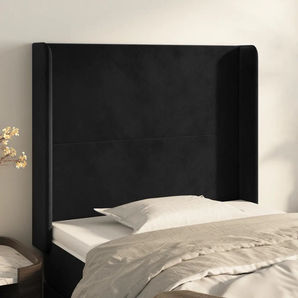 Testiera ad Orecchio Nera 93x16x118/128 cm in Velluto 3119338