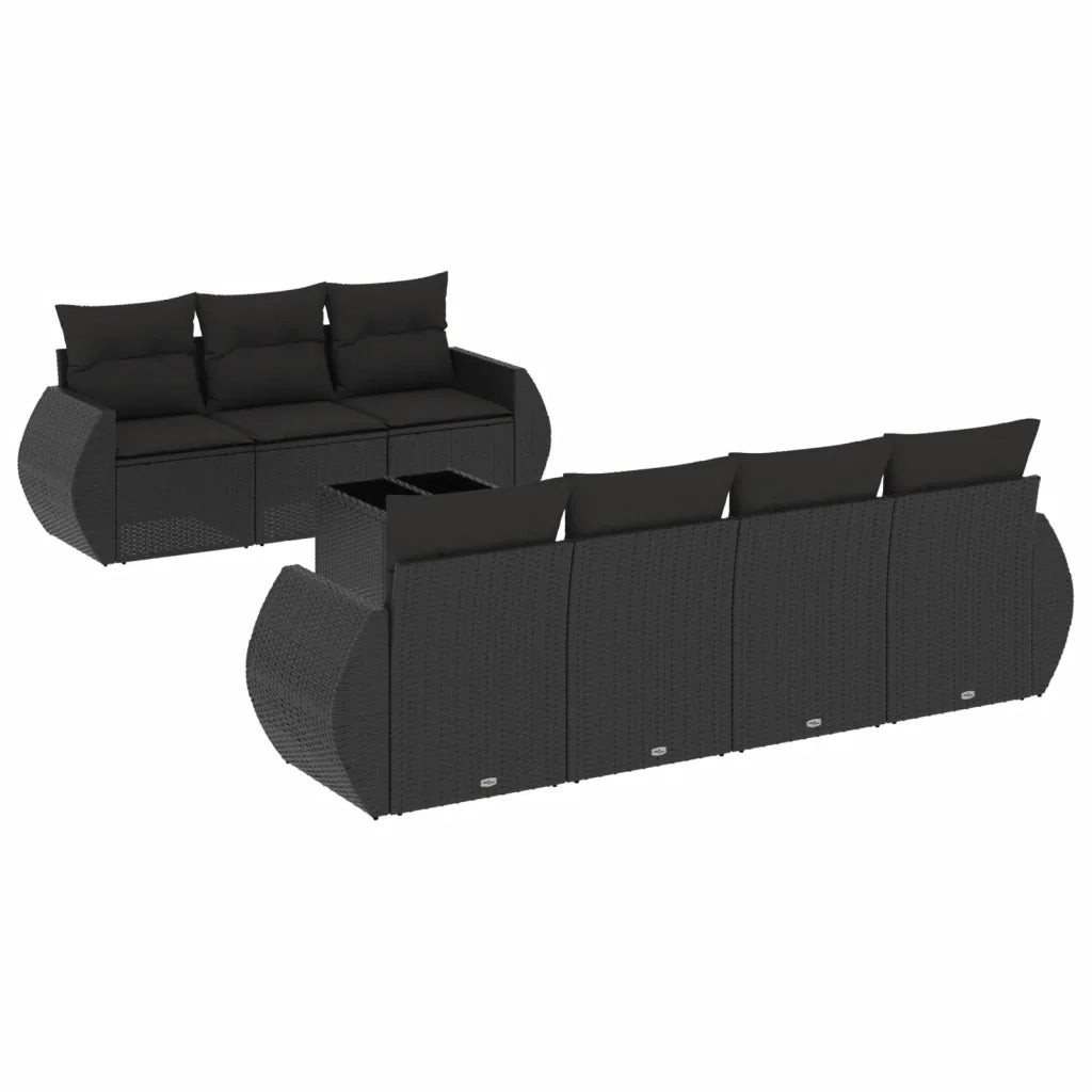 Set Divani da Giardino con Cuscini 8 pz Nero in Polyrattan 3221124